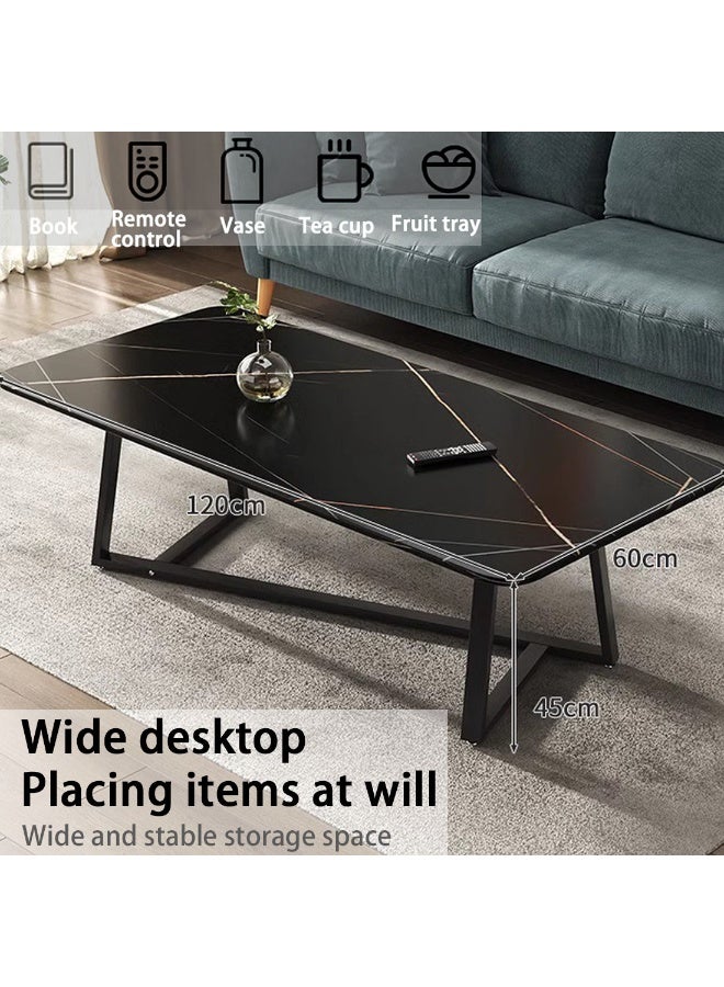 شويوين طاولة قهوة رخامية - طاولة جانبية سوداء بعروق ذهبية، طاولة وسط مستطيلة لغرفة المعيشة، طاولة كوكتيل بإطار معدني متين (120 × 60 سم) - Image 3